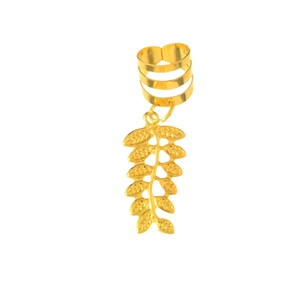 Polished gold leaf pendant ear cuff with non-pierced opening design for daily wear