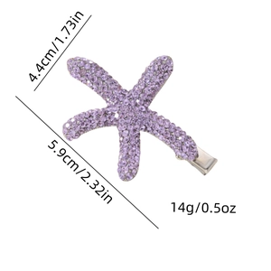 Barrette étoile de mer en strass violets pour femmes avec dimensions et poids précis
