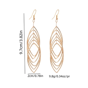 Long gold layered leaf drop earrings with dimensions 9.7cm length and 2cm width