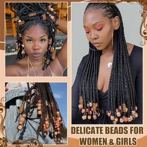 60pcs assorted large hole painted wooden beads with tribal patterns for dreadlocks decoration