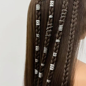 50pcs silver hollow metal hair rings and spiral coils for dreadlock DIY styling
