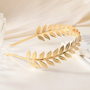 Elegant gold metal leaf headband accessory for weddings and parties with laurel design