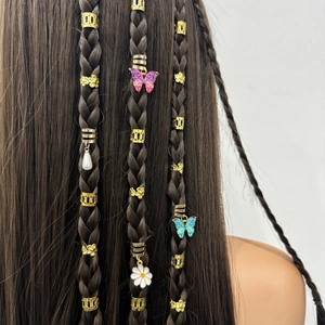 Bohemian Gold Metal Braid Cuffs Hair Rings Set With Butterfly Daisy Charms And Faux Artificial Pearl For Women Hair Jewelry