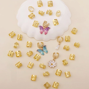 34Pcs Bohemian gold hair rings set with colorful butterfly and floral pendants