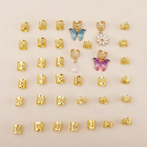 34-piece bohemian gold metal hair rings set with butterfly and pearl pendants
