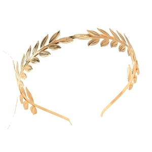 Golden laurel leaf headband in classical Greek style with detailed metallic textures