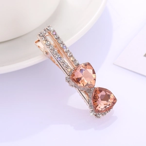 Barrette à cheveux bec de canard en or rose avec strass et cristaux couleur pêche