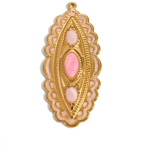 18K gold plated flower pendant with pink enamel and wavy edges for jewelry making