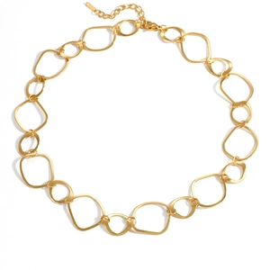 Polished 18K gold plated stainless steel interlocking oval link necklace for women