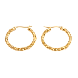 Französische 18k vergoldete gedrehte Creolen mit Spiraltextur für Damen aus Edelstahl