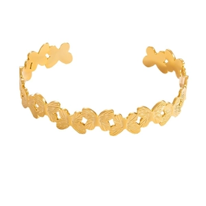 Vintage 18k gold plated stainless steel open cuff bracelet with textured butterfly charms