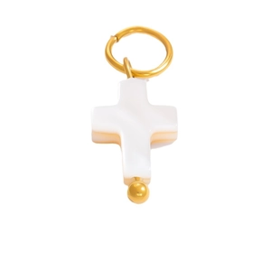 Elegant 18k gold stainless steel cross pendant with iridescent white shell inlay for DIY