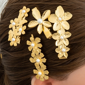 Edelstahl Vergoldet Blume Schmetterling Künstliche Perle Haarklammer Elegant Seestern Muschel Haarnadel Haargummi Für Damen Schmuck
