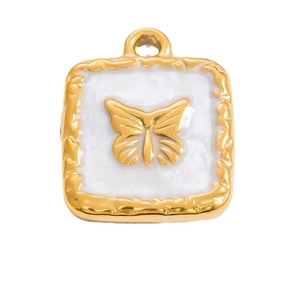 Quadratischer 18k vergoldeter Anhänger mit Schmetterling-Emaille für DIY Schmuckdesign