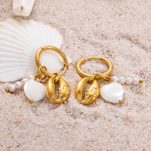 Boucles d'Oreilles Acier Inoxydable Plaqué Or 18K Künstliche Perle Zircone Coquillage Hippocampe Soleil Cœur Bohême Océan Plage Bijoux Femmes