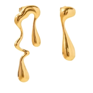 Boucles d'oreilles gouttes en acier inoxydable plaqué or 18K au design liquide asymétrique