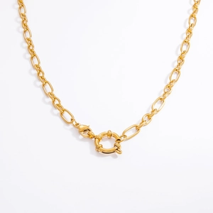 Collier chaîne à gros maillons en acier inoxydable plaqué or 18 carats avec fermoir marin