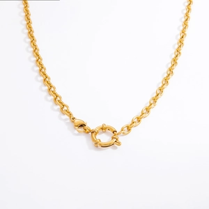 Détail d'un collier à maillons épais en or 18 carats avec un grand fermoir bouée rond