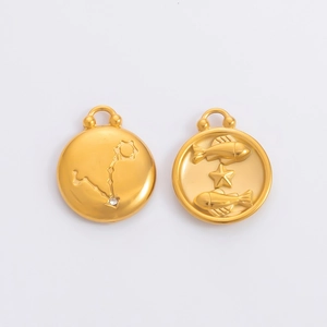 Détail de pendentifs signes du zodiaque en acier plaqué or 18 carats avec zircons