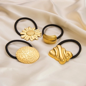 Elastici per Capelli in Acciaio Inossidabile Placcato Oro per Donna Corda per Capelli Elastica a Fiori e Cuori Geometrici