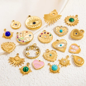 18K Gold Plated Stainless Steel Evil Eye Pendant For Women DIY Jewelry Making Heart Sun Star Rhinestone Enamel Charm Accessory