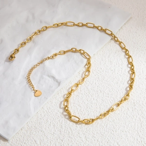 Élégant collier trombone en acier inoxydable plaqué or 18 carats avec cœur