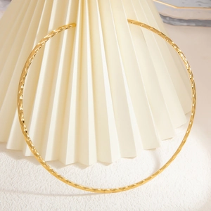 Minimalist Stainless Steel Hammered Texture Open Choker Necklace For Women 18K Gold Plated Vintage Geometric Neck Ring Jewelry