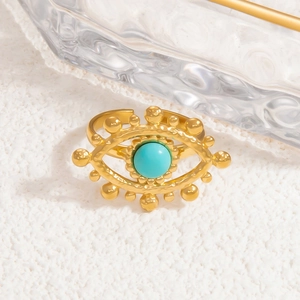 Adjustable 18k gold plated stainless steel evil eye ring with turquoise bead center