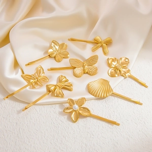 18K Gold Plated Stainless Steel Flower Butterfly Shell Hair Clips For Women Elegant Minimalist Waterproof Hypoallergenic Hairpin Jewelry