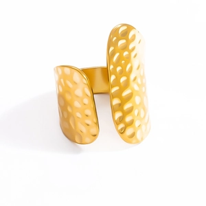 Modern 18k gold open wrap ring with hammered texture and polished metallic finish