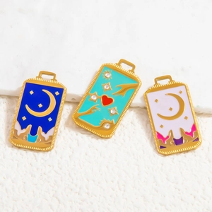 Emaille Edelstahl Tarotkarten Anhänger Mond Stern Herz Muster Tropföl Punk Charms Für DIY Schmuckherstellung Handwerk
