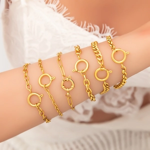 Roestvrij Stalen Armband 18K Verguld Waterdicht Hypoallergeen Grove Paperclip Schakelketting Met Grote Ronde Matrozen Sluiting Modesieraden Voor Dames
