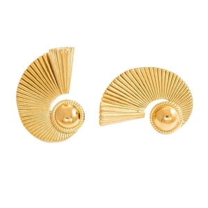 Elegant 18k gold plated stainless steel wave earrings with metallic pearl center for women