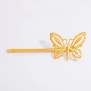 Elegant 18K gold-plated stainless steel butterfly hair clip with hollow design
