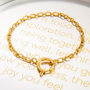 Detailopname van 18K goudvergulde roestvrijstalen armband met ronde veersluiting