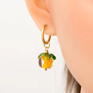 Boucles d'oreilles en acier inoxydable 18K avec pendentif fruit en verre orange pour femme
