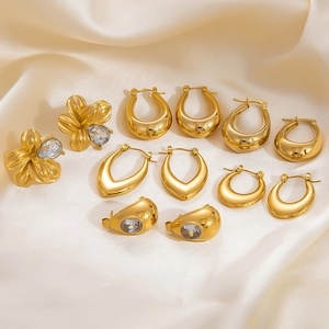 Stainless Steel Gold Hoop Earrings Vintage Flower Waterdrop Rhinestone Earrings Elegant Tarnish Resistant Fashion Jewelry For Women