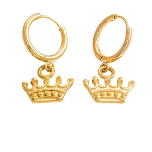 Eleganti orecchini a cerchio con ciondolo a corona placcati oro 18k dal design stile marino