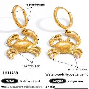 Details zu Maßen und 5,47 g Gewicht der goldenen Krabbenohrringe aus Edelstahl