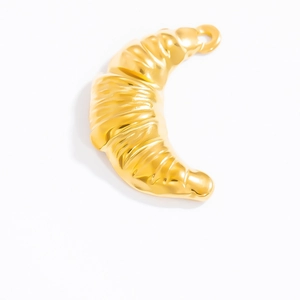 Polished gold croissant pendant charm with high-shine metallic finish for DIY jewelry making