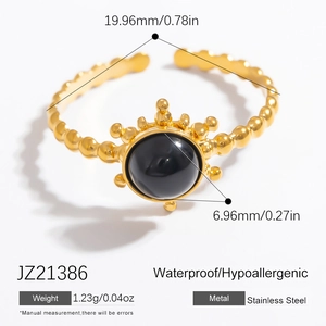 Detailed size specifications of adjustable stainless steel obsidian ring with dimensions