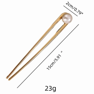 U-shaped golden alloy hair pin with elegant pearl top for traditional Hanfu styling