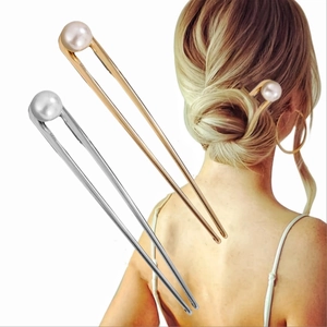 Vintage U-Shaped Hair Stick Alloy Faux Artificial Pearl Hair Fork For Wedding Party Hanfu Elegant Women Traditional Hair Jewelry