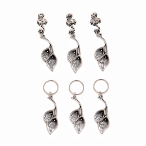 6-piece vintage silver spiral hair clips set with calla lily flower pendants for women