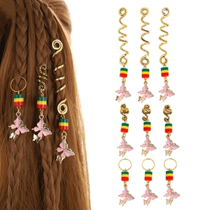 Lot de 9 bijoux de cheveux dorés avec pendentifs papillon et perles pour tresses