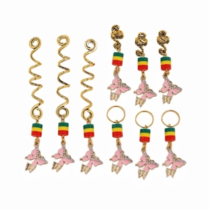 Boho Or Spirale Anneaux Cheveux Dreadlock Rose Papillon Pendentifs Strass Tresse Accessoires Dreadlock Clips Bijoux Pour Femmes