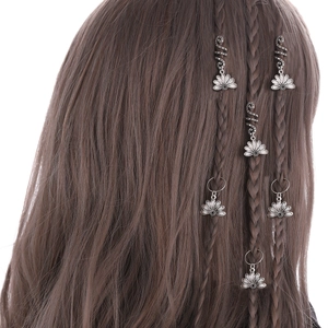 Vintage silver spiral hair clips with sunflower pendants for bohemian braided hairstyles