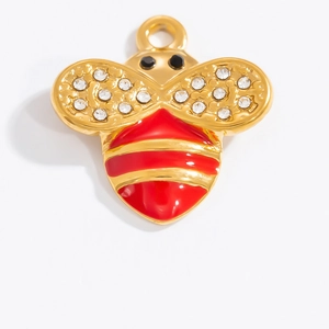 Goldener Hummel-Anhänger mit rotem Emaille-Körper und funkelnden Strass-Flügeln