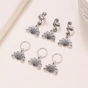 Retro silver flower pendant hair spiral clips and rings 6-piece hair accessory set