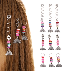 Bohemian spiral hair braid accessories set with colorful beads and floral charms